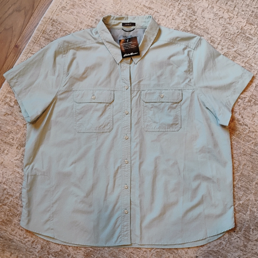 NWT 2XL Eddie Bauer Mountain Ripstop Shirt Celadon Light Green SS Top NEW